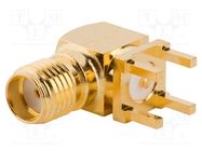 Connector: SMA; plug; female; angled 90°; 50Ω; THT; for cable; PTFE AMPHENOL RF