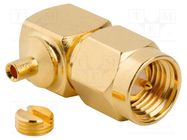 Connector: SMA; plug; male; angled 90°; 50Ω; soldering; for cable AMPHENOL RF