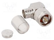 Connector: N; plug; male; angled 90°; 50Ω; crimped; for cable; PTFE AMPHENOL RF