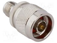 Adapter; N male,RP-TNC female; Insulation: PTFE; 50Ω; brass; 11GHz AMPHENOL RF