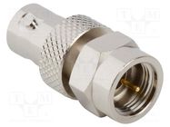 Adapter; BNC female,F male; Insulation: PTFE; 75Ω; Mat: brass; 2GHz AMPHENOL RF