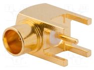 Connector: MCX; socket; female; angled 90°; 75Ω; THT; on PCBs; PTFE AMPHENOL RF