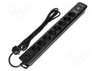 Plug socket strip: protective; Sockets: 8; 230VAC; 10A; black; 3m ORNO