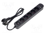 Plug socket strip: protective; Sockets: 5; 230VAC; 10A; black; IP20 VIRONE