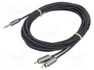 Cable; Jack 3.5mm 3pin plug,RCA plug x2; 3m; black-grey; PVC Goobay