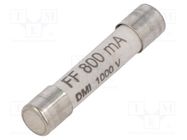 Fuse: fuse; ultra rapid; 800mA; 1kVAC; 1kVDC; ceramic,cylindrical SIBA