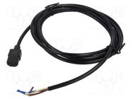 Cable; 3x18AWG; IEC C13 female,wires; PVC; 3m; black; 10A; 250V 