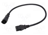 Cable; 3x18AWG; IEC C13 female,IEC C14 male; PVC; 0.5m; black; 10A 