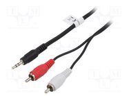 Cable; Jack 3.5mm 3pin plug,RCA plug x2; 1.5m; black DIGITUS