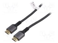 Cable; HDCP 2.2,HDMI 2.1; HDMI plug,both sides; textile; 1m DIGITUS