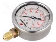 Glycerin manometer; 0÷10bar; 63mm; Enclos.mat: stainless steel PNEUMAT