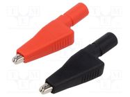 Crocodile clip; 10A; black,red; Grip capac: max.7.9mm; L: 56mm CAL TEST