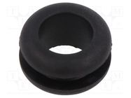 Grommet; Ømount.hole: 10mm; Øhole: 8mm; black; Panel thick: max.3mm ESSENTRA