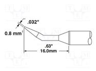 Tip; bent conical; 0.8x16mm; 468°C; for soldering station METCAL