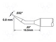 Tip; bent conical; 0.8x16mm; 302°C; for soldering station METCAL