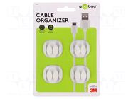 Set of clips; white; Cable P-clips; 4pcs; triple,self-adhesive GOOBAY