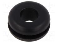 Grommet; Ømount.hole: 10mm; Øhole: 6mm; black; Panel thick: max.2mm ESSENTRA