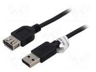 Cable; USB 2.0; USB A socket,USB A plug; 3m; black; Core: Cu; PVC Goobay