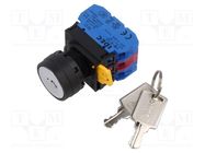 Switch: rotary with key; 22mm; Stabl.pos: 2; NC + NO x2; black IDEC