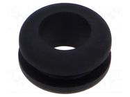 Grommet; Ømount.hole: 8mm; Øhole: 6mm; black; Panel thick: max.2mm ESSENTRA