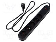 Plug socket strip: protective; Sockets: 5; 230VAC; 10A; black; 3m PLASTROL