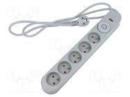 Plug socket strip: protective; Sockets: 5; 230VAC; 10A; grey; 3m PLASTROL