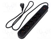 Plug socket strip: protective; Sockets: 5; 230VAC; 10A; black; 5m PLASTROL