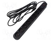 Plug socket strip: protective; Sockets: 8; 230VAC; 10A; black; 3m PLASTROL