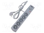 Plug socket strip: protective; Sockets: 5; 230VAC; 10A; grey; 1.5m KEL