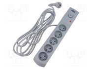 Plug socket strip: protective; Sockets: 5; 230VAC; 10A; grey; 3m KEL