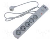 Plug socket strip: protective; Sockets: 5; 230VAC; 10A; grey; 1.5m KEL