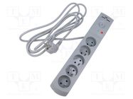 Plug socket strip: protective; Sockets: 5; 230VAC; 10A; grey; 3m KEL