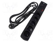 Plug socket strip: protective; Sockets: 5; 230VAC; 10A; black; 3m KEL