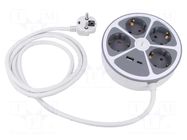 Extension lead; 3x1.5mm2; Schuko; Sockets: 6; PVC; white; 2m; 16A PLASTROL