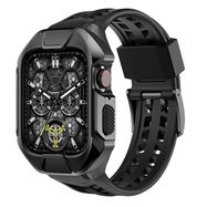 Kingxbar CYF136 2in1 Rugged Case for Apple Watch SE, 6, 5, 4 (44 mm) Stainless Steel with Strap Black, Kingxbar