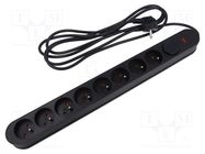 Plug socket strip: protective; Sockets: 8; 230VAC; 10A; black; 1.5m PLASTROL