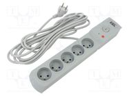 Plug socket strip: protective; Sockets: 5; 230VAC; 10A; grey; 5m KEL