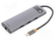 Hub USB; USB 3.0,USB 3.1,USB 3.2; grey; Number of ports: 8; 0.15m BASEUS