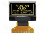 Display: OLED; graphical; 0.96"; 128x64; Dim: 26.7x19.26x1.26mm RAYSTAR OPTRONICS