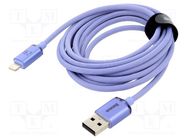 Cable; USB 2.0; Apple Lightning plug,USB A plug; 2m; violet; 2.4A BASEUS