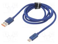 Cable; USB 2.0; USB A plug,USB C plug; 1.2m; blue; textile; 100W BASEUS