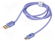 Cable; USB 2.0; USB A plug,USB C plug; 1.2m; violet; textile; 100W BASEUS