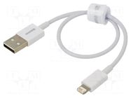 Cable; Apple Lightning plug,USB A plug; 0.25m; white; textile BASEUS