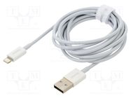 Cable; Apple Lightning plug,USB A plug; 2m; white; textile; 2.4A BASEUS