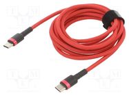 Cable; USB C plug,both sides; 2m; red; textile; 60W BASEUS