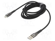 Cable; USB 2.0; Apple Lightning plug,USB A plug; 2m; black; 2.4A BASEUS