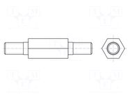 Screwed spacer sleeve; 10mm; Ext.thread: M3; hexagonal; brass HARWIN