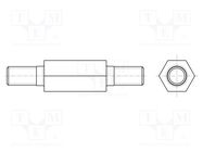 Screwed spacer sleeve; 12mm; Ext.thread: M3; hexagonal; brass HARWIN