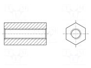 Screwed spacer sleeve; hexagonal; polyamide; M3; L: 13mm; natural HARWIN