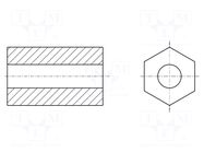 Spacer sleeve; hexagonal; PBT; L: 10mm; Øint: 2.95mm HARWIN